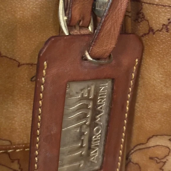 Alviero Martini Prima ClasseTan and Brown Leather Tote Bag with World Map Design - Picture 4 of 15